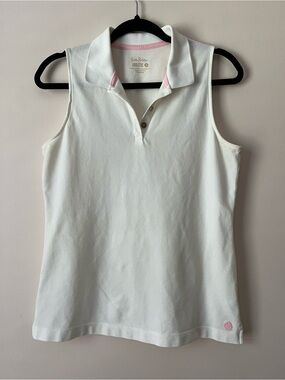 Lilly Pulitzer Meredith Sleeveless Polo Shirt Luxletic White Collared Top S